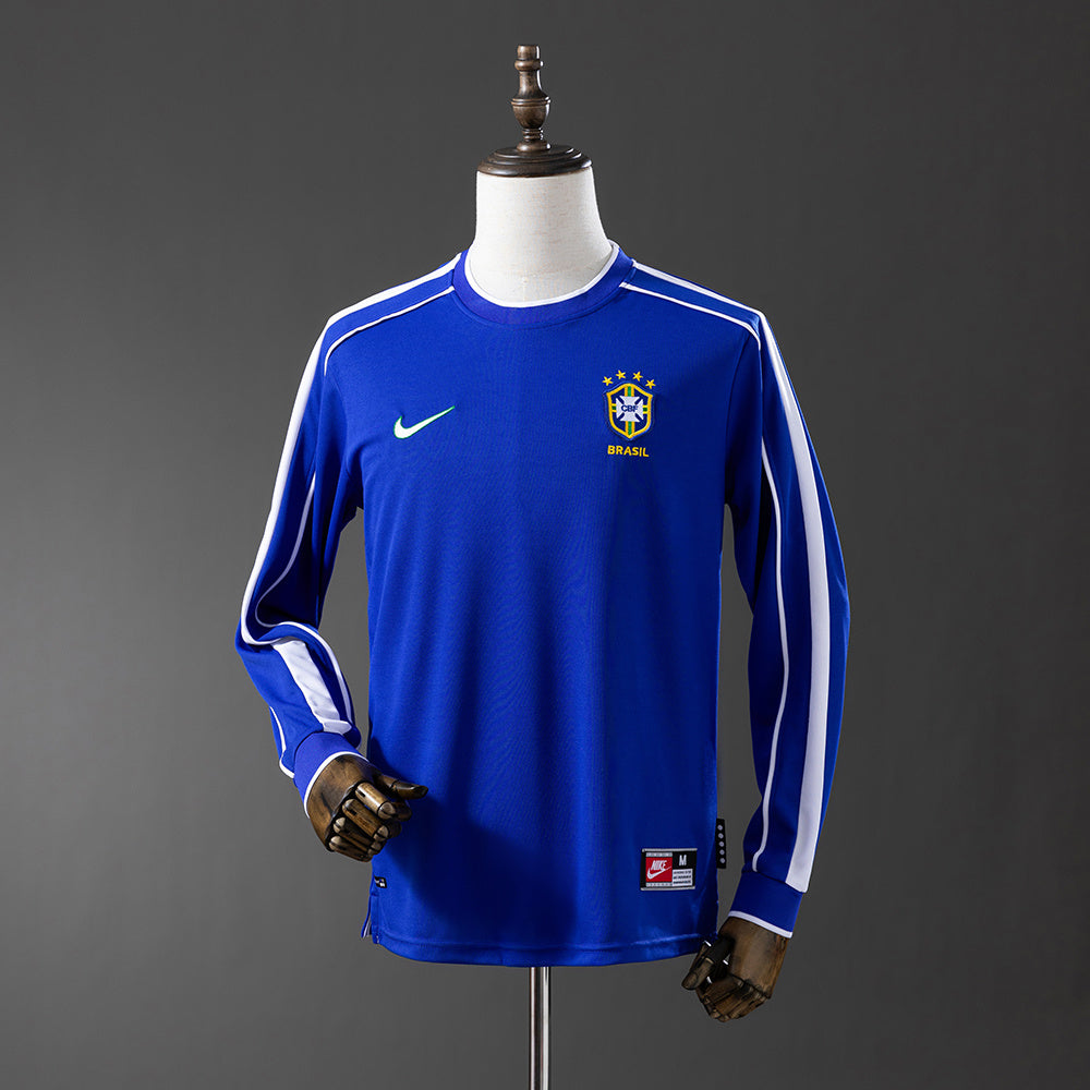 Camiseta retro de manga larga de visitante de Brasil 1998