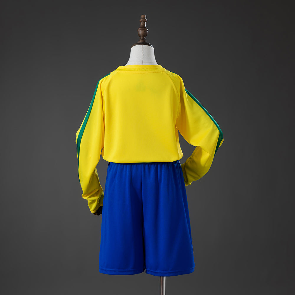 Camiseta infantil retro de manga larga de la selección local de Brasil 2002