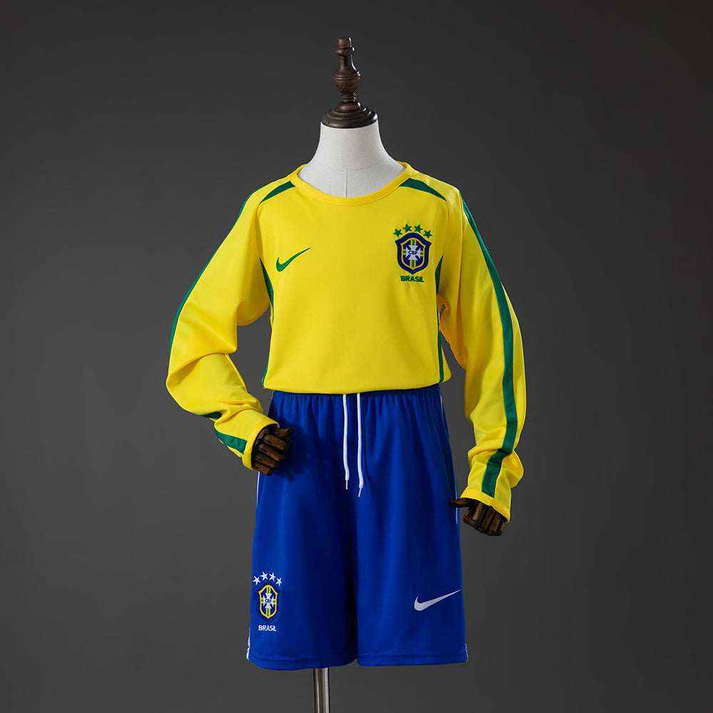 Camiseta infantil retro de manga larga de la selección local de Brasil 2002