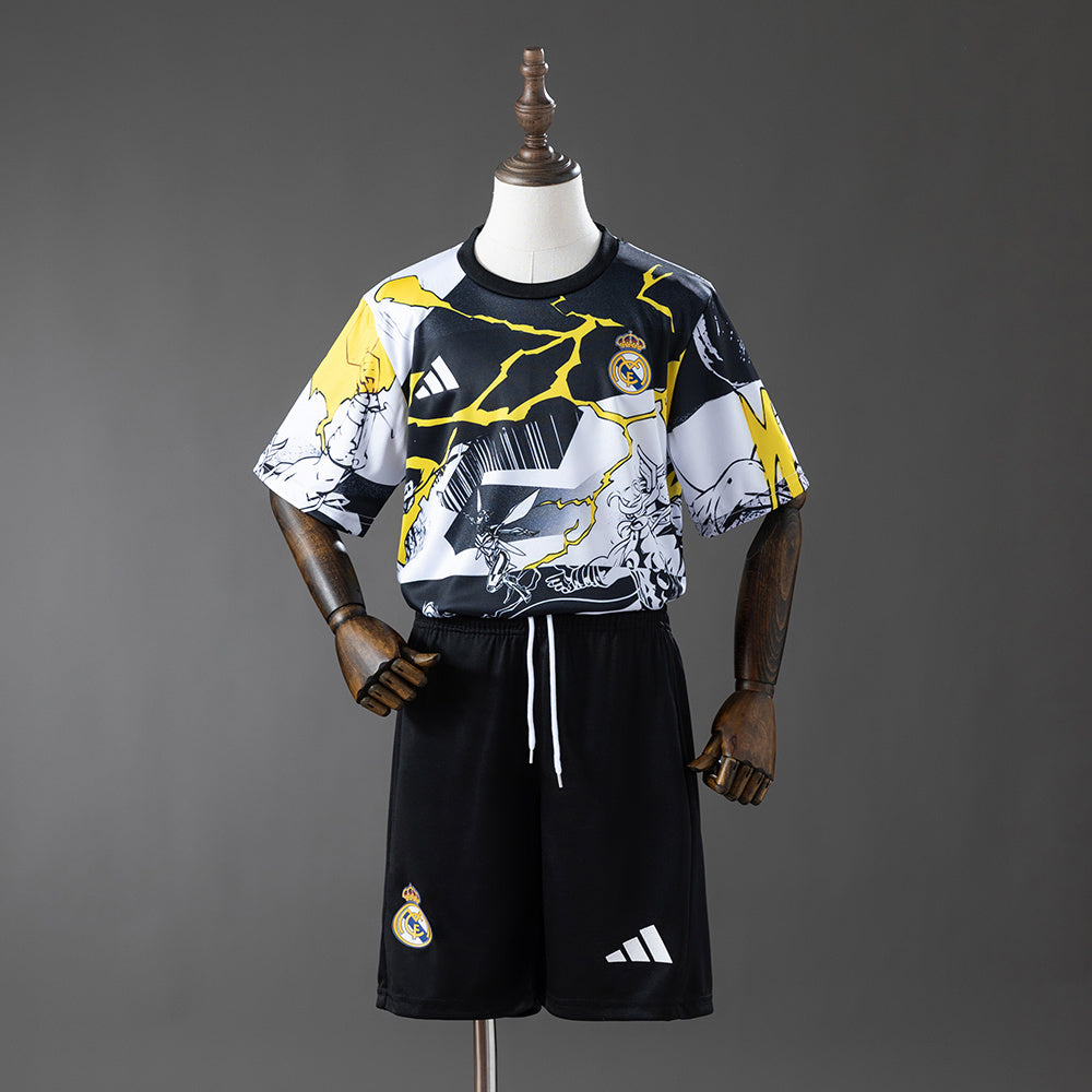 Real Madrid 25/26 Vengadores - Pre-partido (Blanco y Negro) Camisetas infantiles
