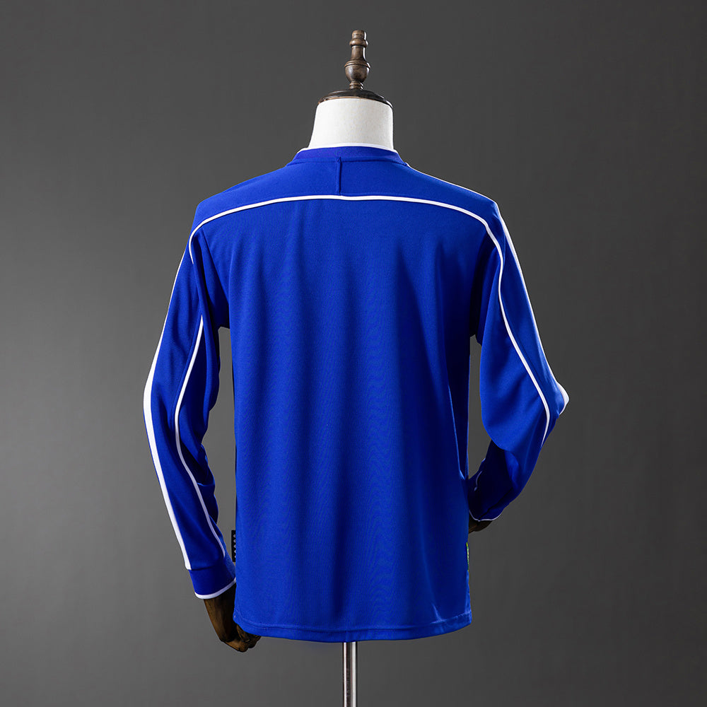 Camiseta retro de manga larga de visitante de Brasil 1998