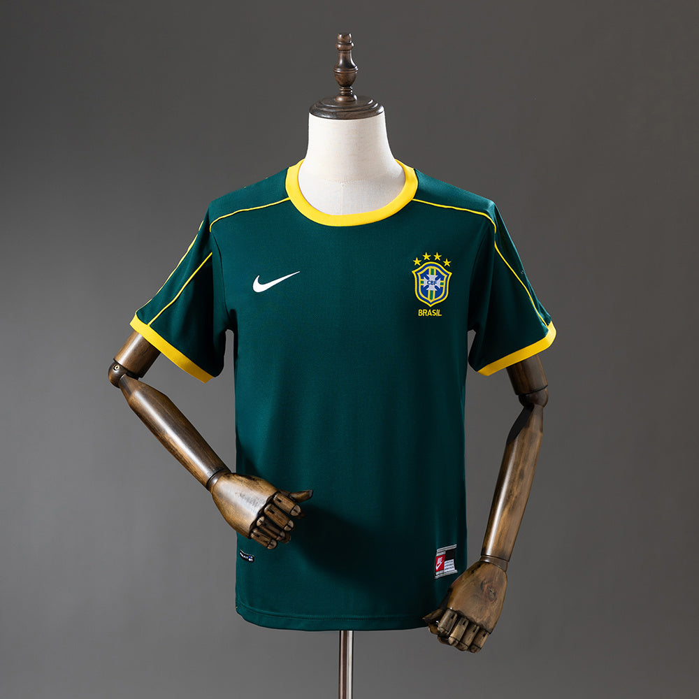 Camiseta de portero retro de Brasil 1998, verde oscuro,