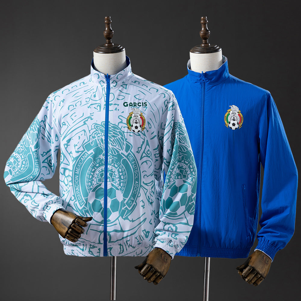Chaqueta cortavientos reversible México - Blanco y azul