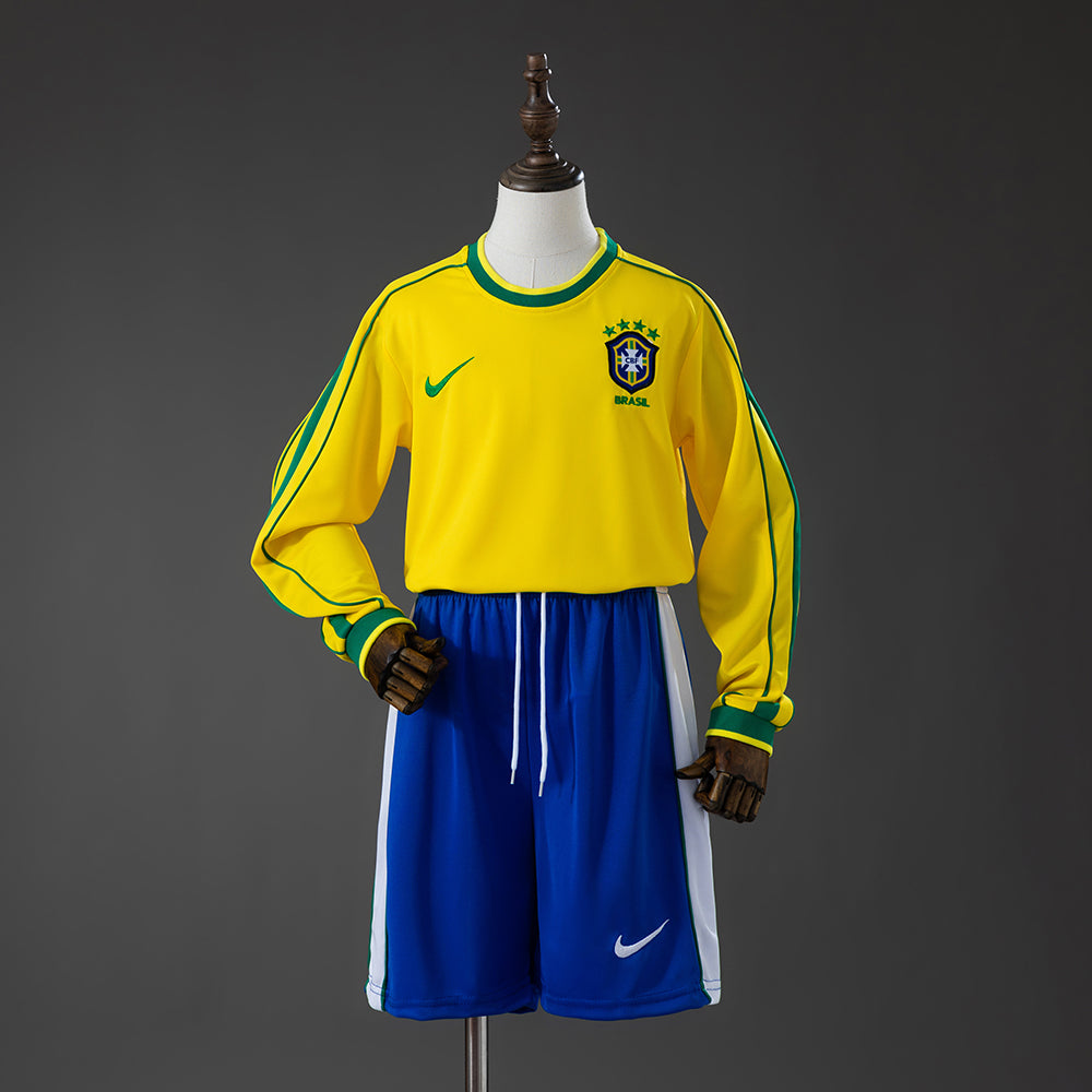 Camiseta infantil retro de manga larga de la selección local de Brasil 1998
